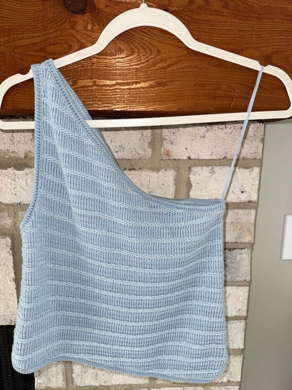 American Eagle Light Blue One-Shoulder Knitted Tank Top Size S